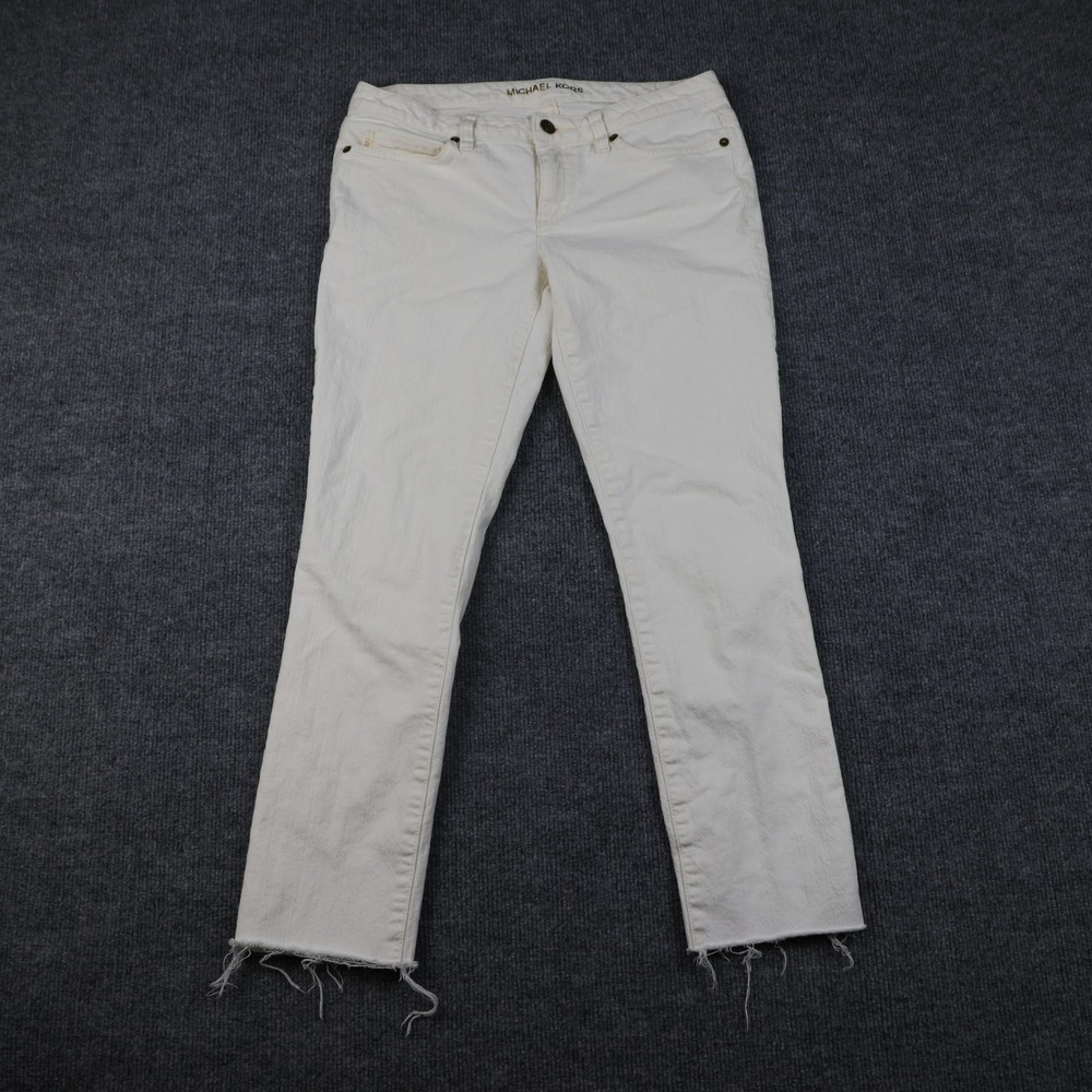 Michael Kors Jeans Womens 2 White Skinny Raw Hem Frayed Ankle Stretch Pants